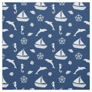 Sailboat & Marine Life Pattern Fabric