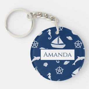 Sailboat & Marine Life Pattern Keychain