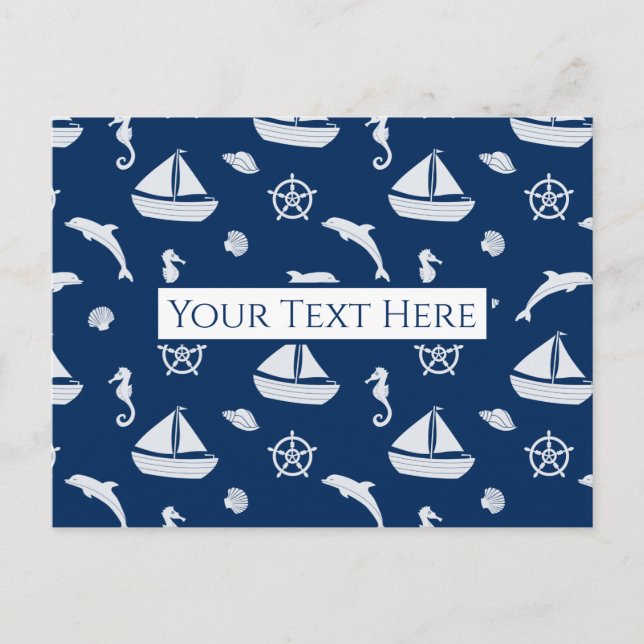 Sailboat & Marine Life Pattern Postcard (Front)