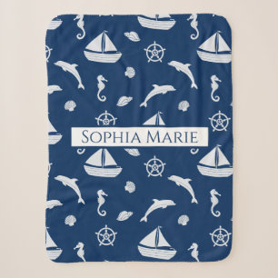 Sailboat & Marine Life Pattern Sherpa Blanket
