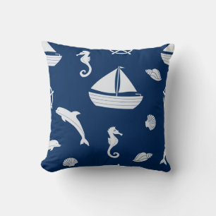 Sailboat & Marine Life Pattern Throw Pillow