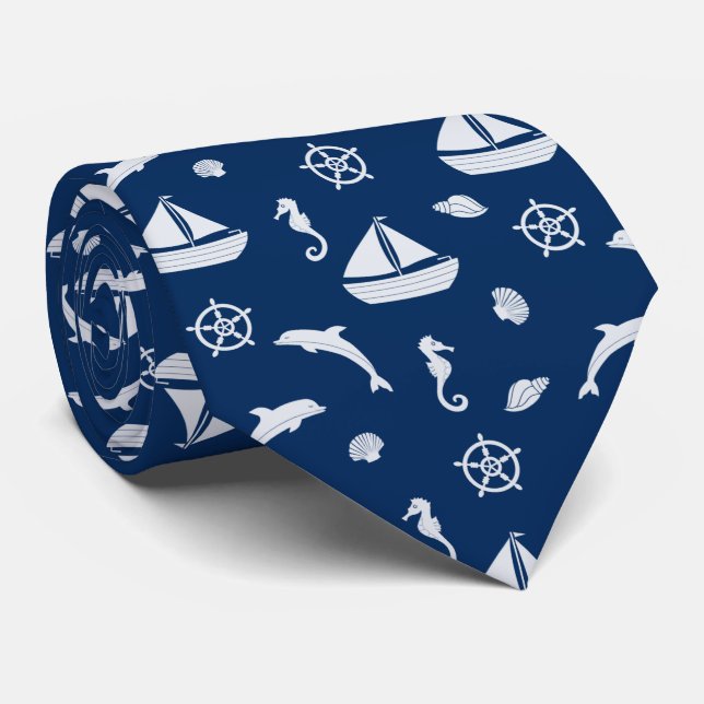 Sailboat & Marine Life Pattern Tie (Rolled)