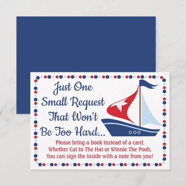 Sailboat Nautical Baby Shower Bring A Book Card (Front/Back)