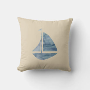 Sailboat Nautical Beige Throw Pillow