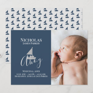 Sailboat Nautical Birth with Photo Announcement