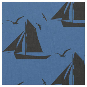 Sailboat Nautical Blue Fabric