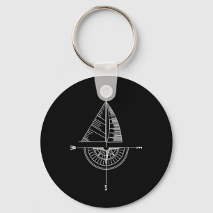 Sailboat Nautical Comp Boater Sailor Captain  Keychain