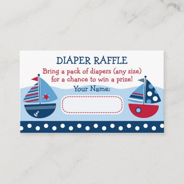 Sailboat Nautical Diaper Raffle Tickets Enclosure Card (Front)