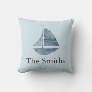 Sailboat Nautical Family Name Throw Pillow