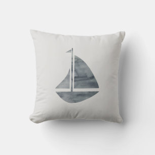 Sailboat Nautical Grey Beach Decor Pillow