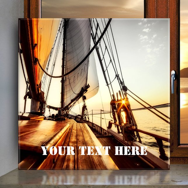 Sailboat Nautical Maritime Ceramic Tile (Tile featuring a sailboat on a sunny day. Great for a beach house or anyone who loves to sail.)