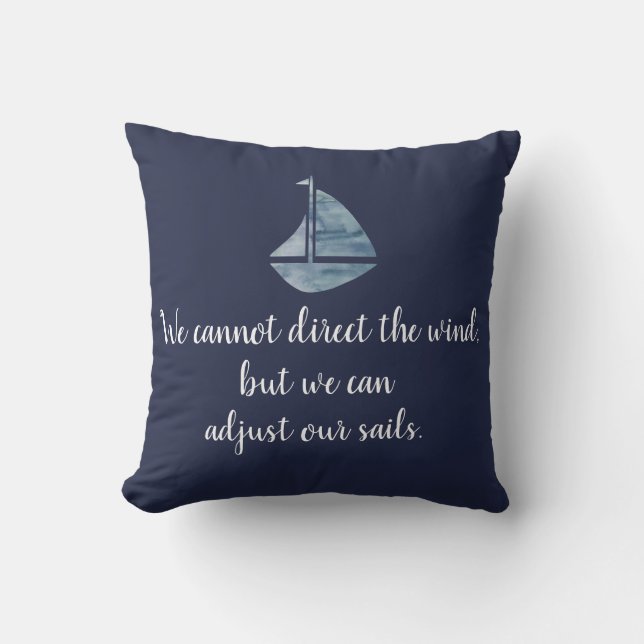 Sailboat Navy Blue Adjust Sails Nautical Pillow (Front)