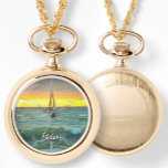 Sailboat on Banderas Bay 0884 Necklace Watch<br><div class="desc">Painting “Sailboat on Banderas Bay 0884” Collection

Personalize on the product page or click the "Customize" button for more design options.  Designed from my painting “Sailboat on Banderas Bay 0884” capturing a sailboat on Banderas Bay in Puerto Vallarta,  Mexico.  Matching products are available in this collection.</div>