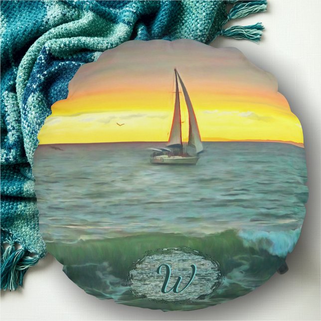 Sailboat on Banderas Bay 0884 Round Pillow (Creator Uploaded)