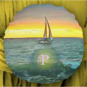 Sailboat on Banderas Bay 0884 Round Pillow