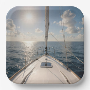 Sailboat On Calm Ocean Water Paper Plate