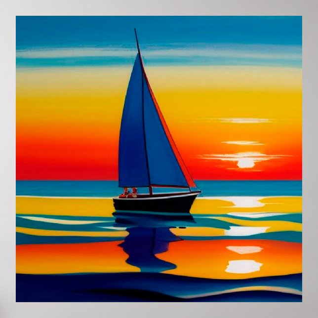 Sailboat on Calm Waters During a Vibrant Sunset Poster (Front)