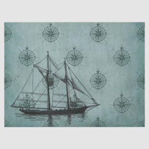 Sailboat on Green Decoupage Tissue Paper