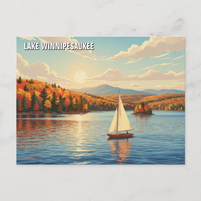Sailboat on Lake Winnipesaukee Travel Postcard (Front)