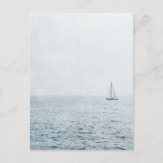 Sailboat on Misty Blue Ocean Water Sail Boats Postcard