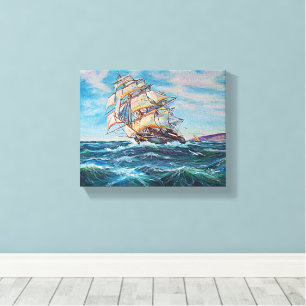 Sailboat on Rough Waters Fine Art Painting 10x8 Canvas Print