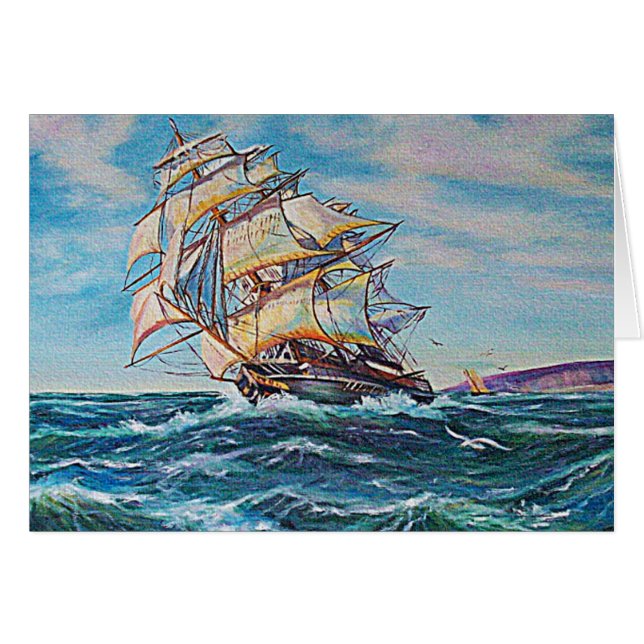 Sailboat on Rough Waters Oil Painting (Front Horizontal)