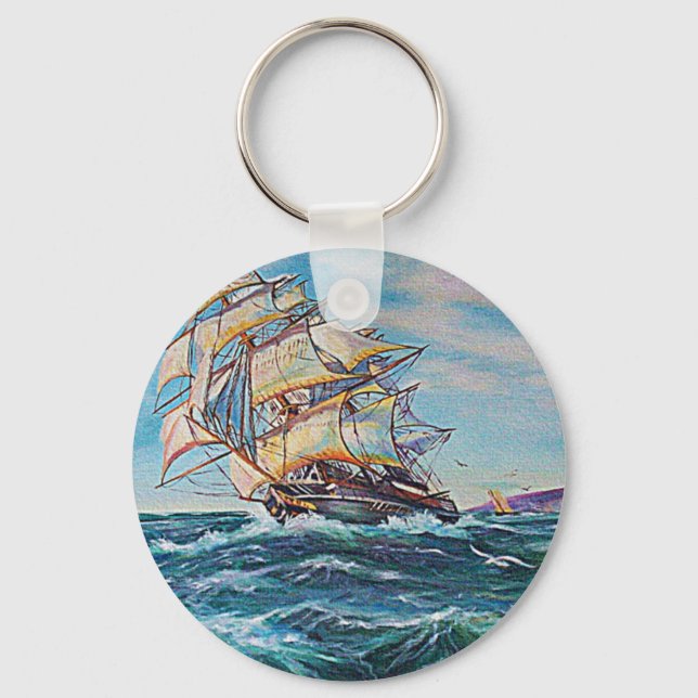 Sailboat on Rough Waters Oil Painting Keychain (Front)