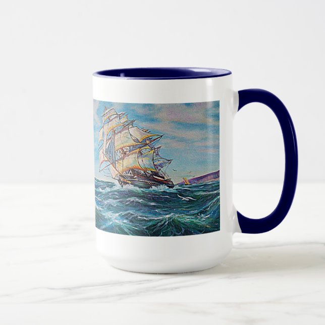 Sailboat on Rough Waters Oil Painting Mug (Right)