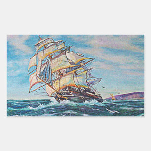 Sailboat on Rough Waters Oil Painting Sticker