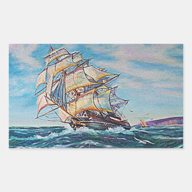 Sailboat on Rough Waters Oil Painting Sticker (Front)