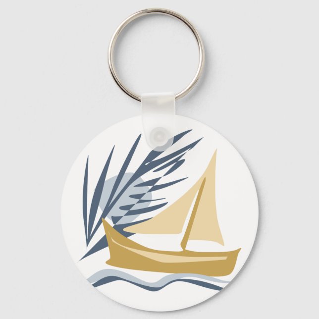 Sailboat on the background of the moon and palm tr keychain (Front)