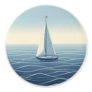 Sailboat on the high seas ceramic knob