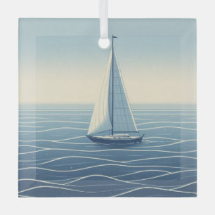 Sailboat on the high seas glass ornament