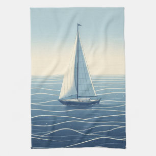 Sailboat on the high seas  kitchen towel
