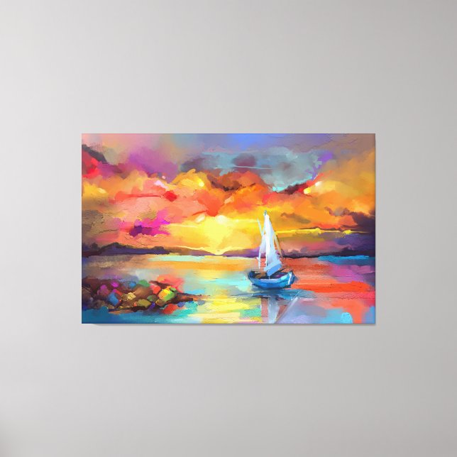 Sailboat On The Lake With Sunlight Canvas Print (Front)
