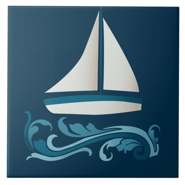 Sailboat On The Waves Tile (Front)