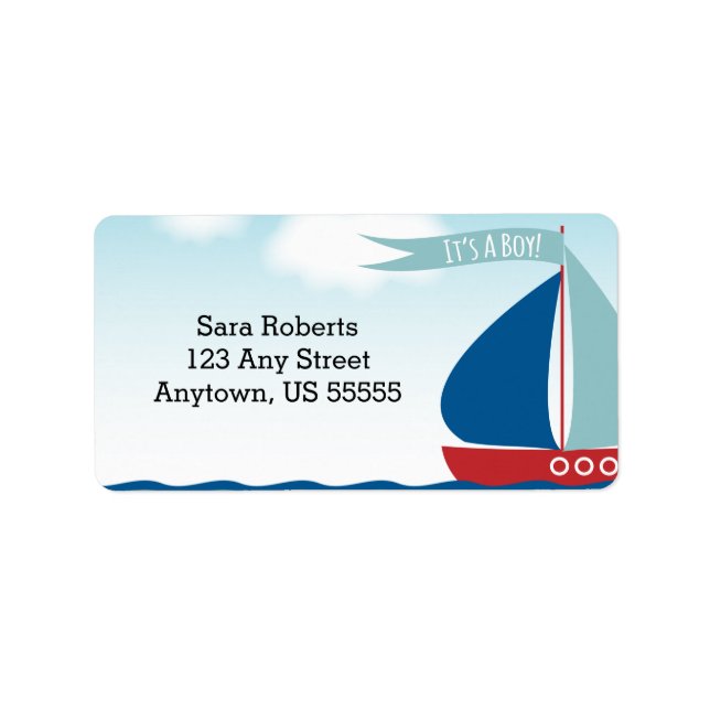 Sailboat on Water It's A Boy, Nautical Baby Shower Label (Front)