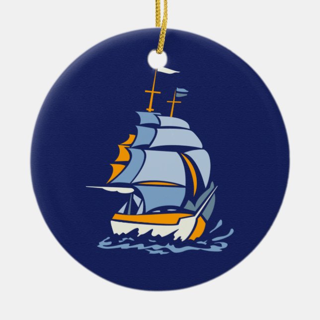 Sailboat ornament, customizable ceramic ornament (Front)