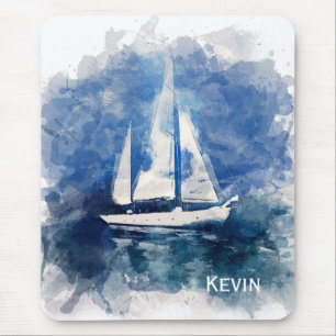 Sailboat Painting Personalized Mouse Pad