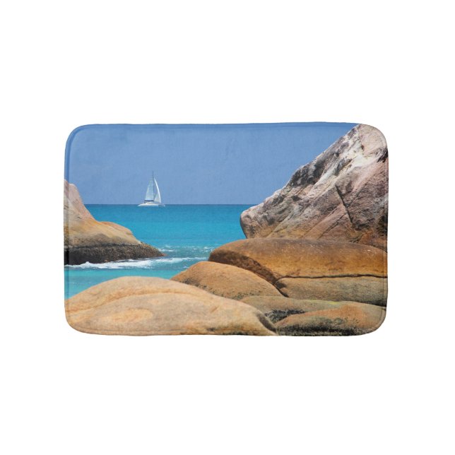 Sailboat Passing By the Beach   Bath Mat (Front)
