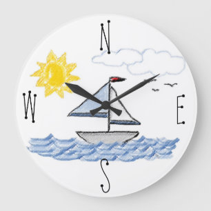 Sailboat Pastels Large Clock