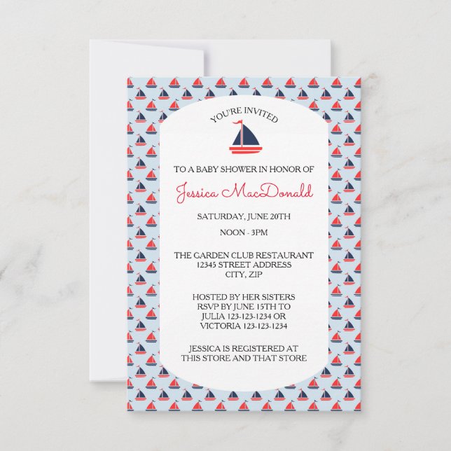 Sailboat Pattern - 3x5 Baby Shower Invitation (Front)