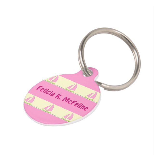 Sailboat Pink Stripe Personalized Pet Tag (Side)