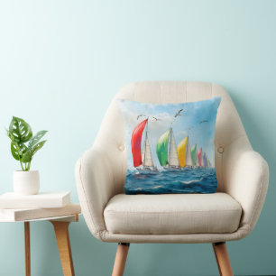 Sailboat Race On High Seas Throw Pillow