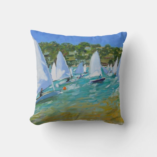 Sailboat Race Throw Pillow (Front)