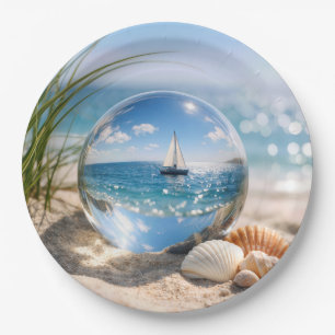 Sailboat Reflection In Glass Sphere Paper Plate