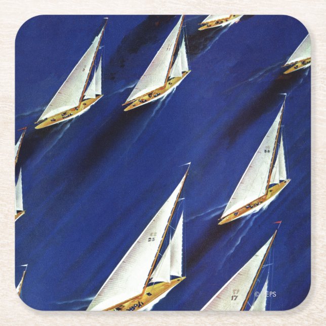 Sailboat Regatta by Ski Weld Square Paper Coaster (Front)
