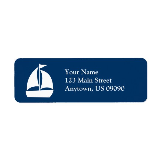 Sailboat Return Address Label (Dark Blue / White)
