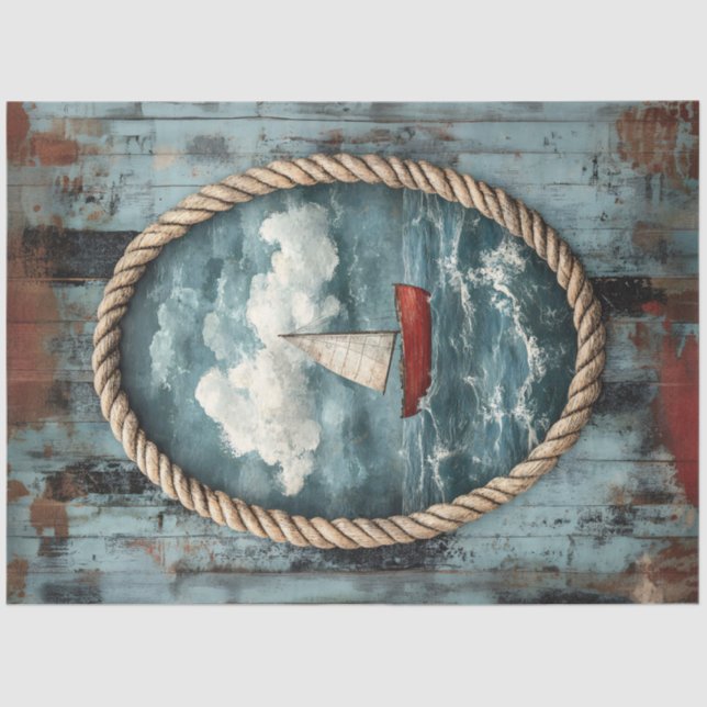 Sailboat Rope Border Rustic Nautical Decoupage Tissue Paper (Front)