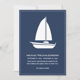 Sailboat Sailing Boat Nautical Blue White Funeral Thank You Card